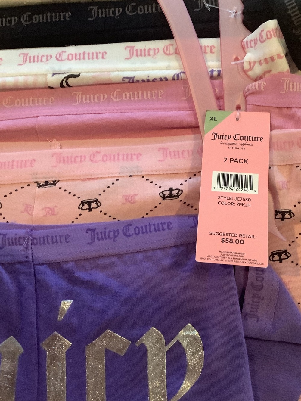 Juicy Couture Logo Boy Short Panty Underwear 7 Pack XL New - Picture 8 of 9